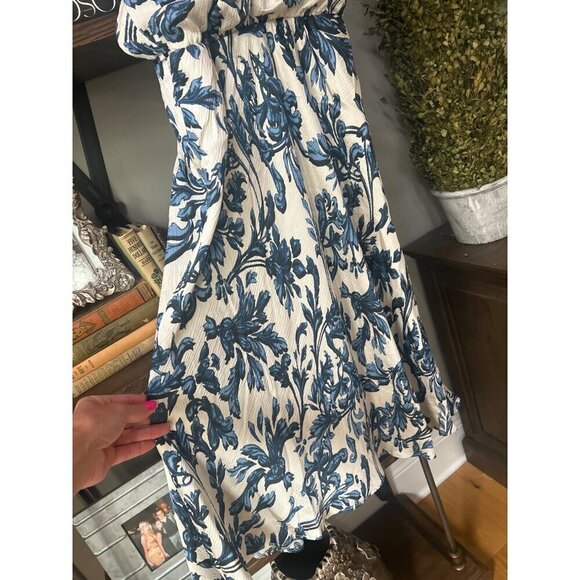 ADRIANNA PAPELL Halter Satin Midi Dress Blue Multi Womens Size 0 - Picture 7 of 9